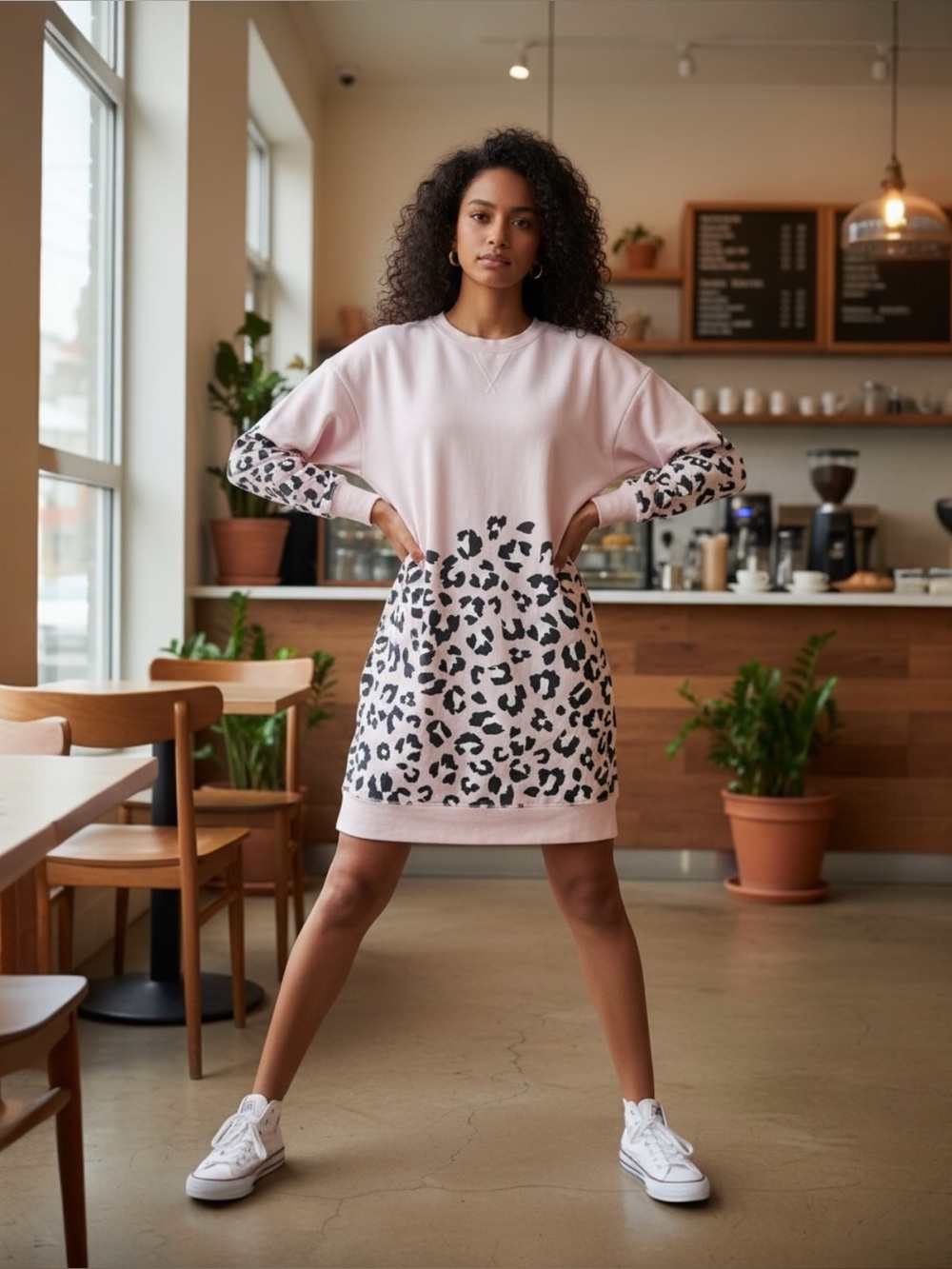 Cabana for Crown and Ivy Pink Leopard Print Sweatshirt Dress NWT Size Medium